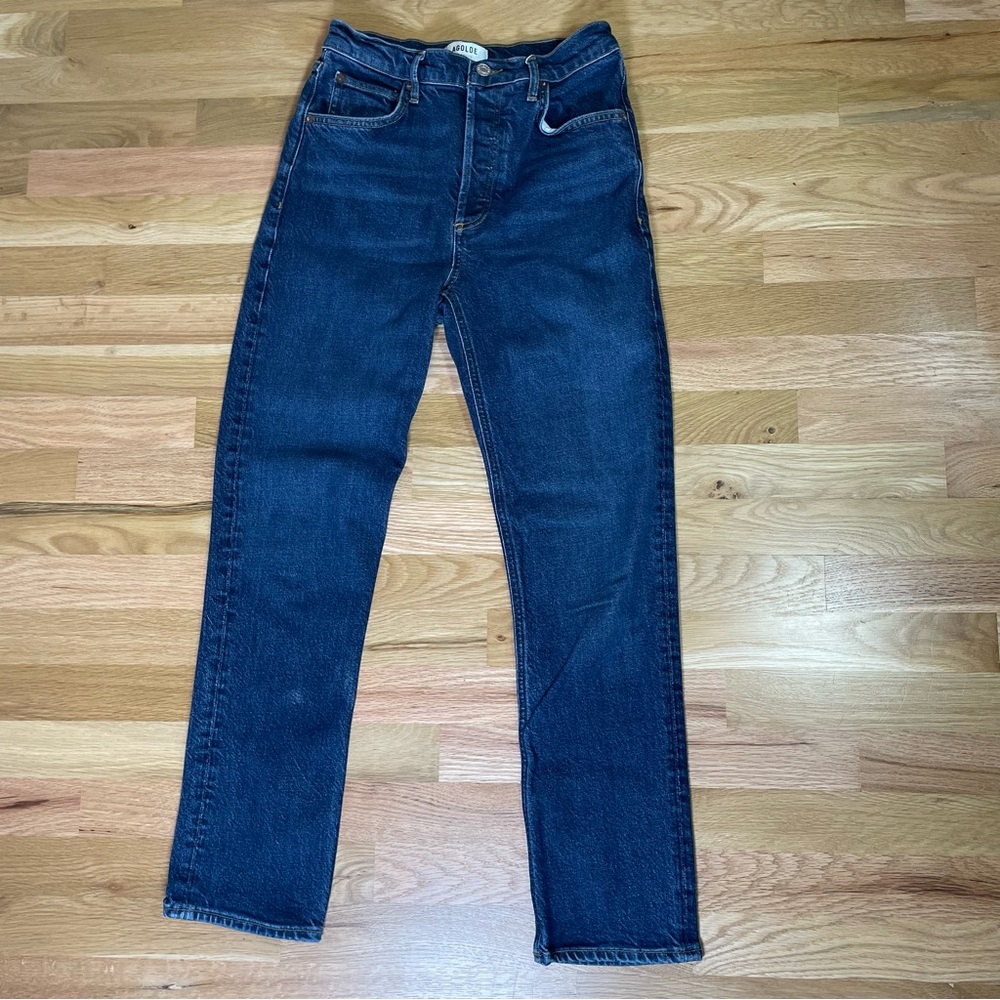 AGOLDE Riley Long Jeans 25 High Rise Straight Leg Button Fly Premium Dark Wash